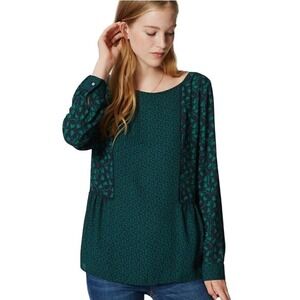 LOFT Ann Taylor Womens Long Sleeve Blouse Green Floral Print MP